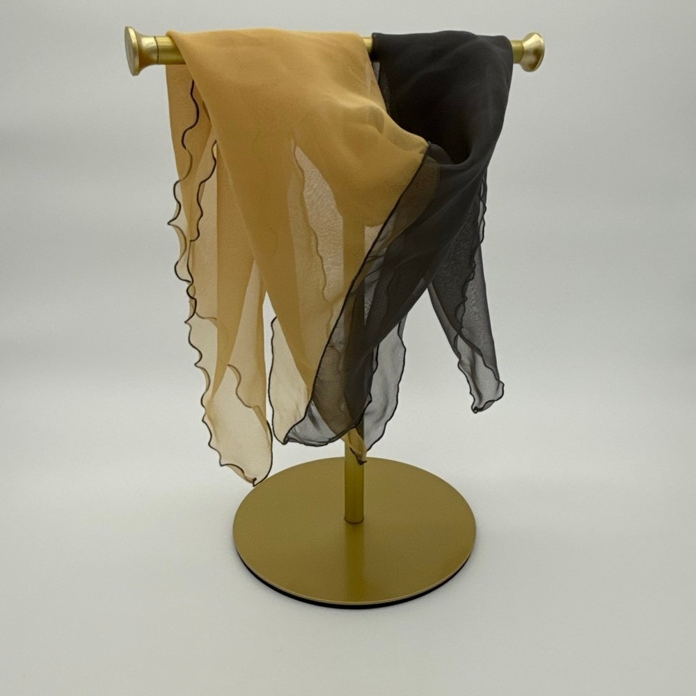 Vintage 90s‎ Sheer Chiffon Square Scarf Tan Gray Lettuce Edge